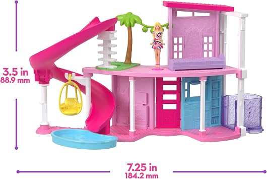 Barbie Mini BarbieLand Dream Villa and 3 Vehicles Playset of 4 1.5 Dolls House Furniture and Accessories Includes DreamCamper Boat and Plane JDB86