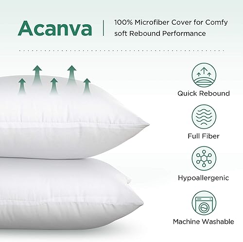 Miniatura 3 de Acanva Relleno de almohada suave de poliéster hipoalergénico, forma cuadrada, lavable, relleno de funda europea, 20 a 2 piezas, blanco, 2 unidades
