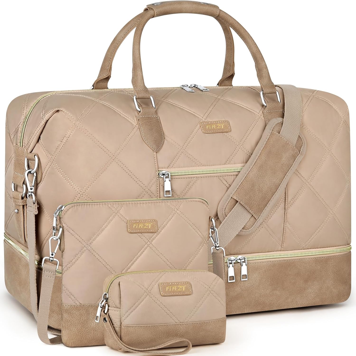 ITIEZY Weekender Bag for Women 21.5" Travel Duffel Large Carry On Bag 3PCS
