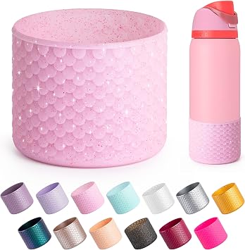 Silicone Boot for Owala Water Bottle 32 oz, Anti-Slip Protective Sleeve for Owala Twist,FreeSip and Flip Stainless Steel Water Bottle, BPA Free Glitter Pink