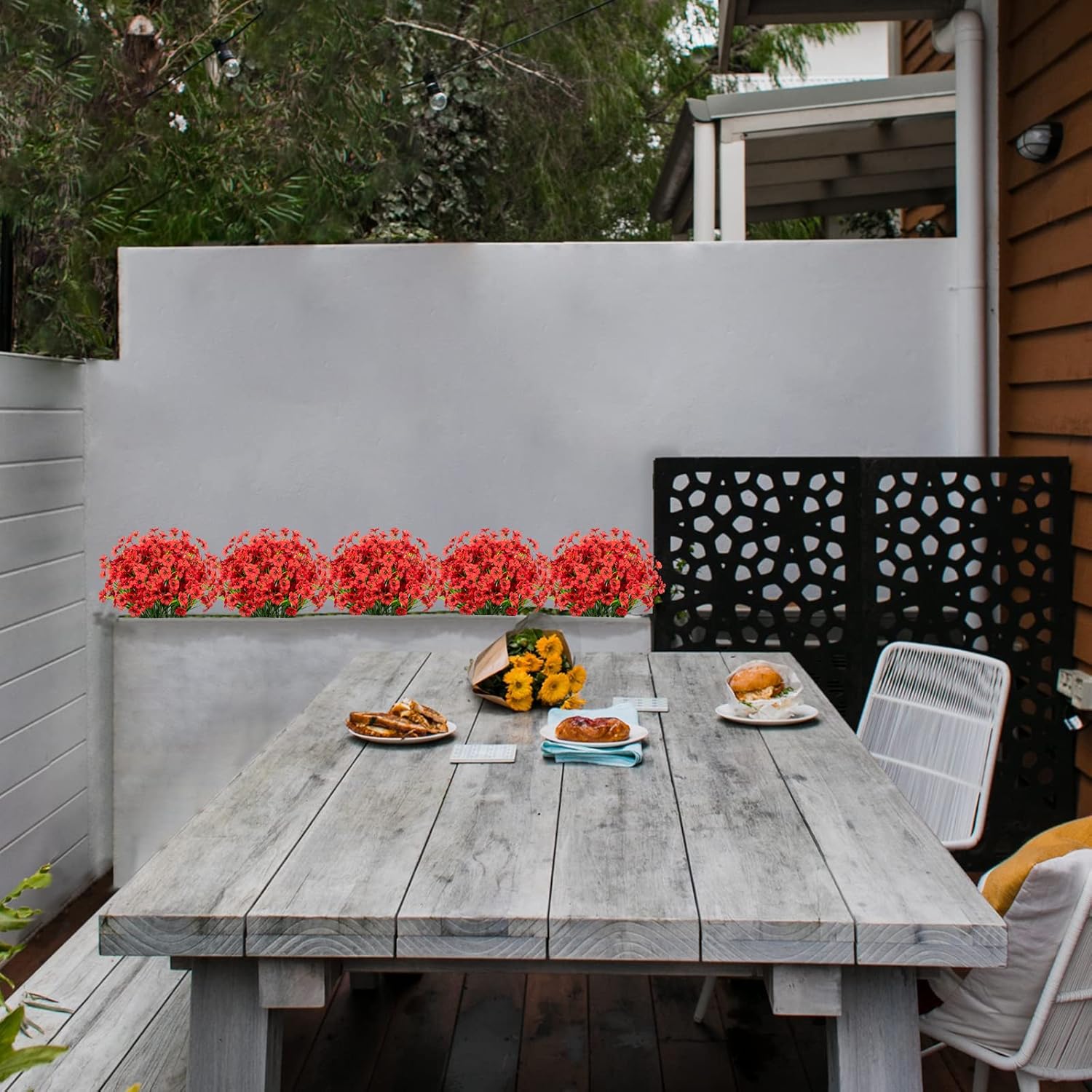 21 Bundles Artificial Outdoor UV Resistant Flowers No Fade Fake Outside Flowers Plastic Greenery Faux Shrubs Garden Porch Window Box Home Decoration (red) - Image 3