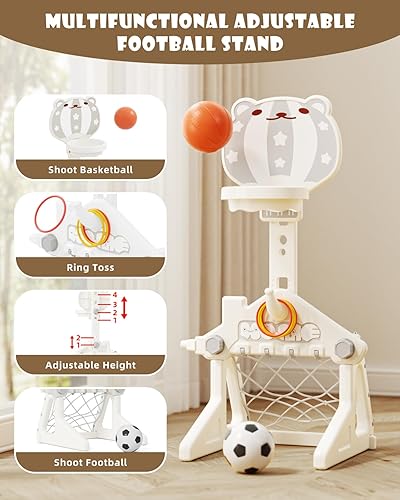 Miniatura 4 de Glaf Juego de tobogán y columpio para niños pequeños 6 en 1, juego para exteriores, tobogán para niños pequeños de 1 a 3 años, juguetes de escalador