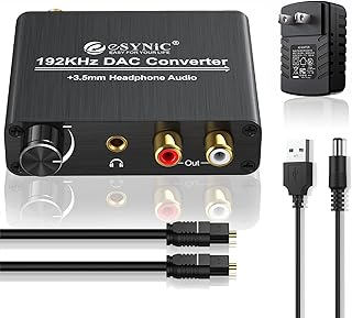 eSynic 192KHZ Optical to RCA Converter Volume Adjustable Digital to Analog Audio Converter 3.5mm Audio Jack Output Digital Audio Converter Box Optical to Analog Audio Adapter for PS3 PS4 DVD HDTV etc