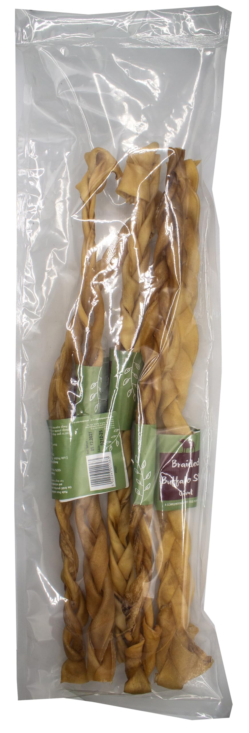 Pure & Natural Braided Buffalo Skin - Giant 50cm - 5 Pack - 100% Natural Dog Chew - Air Dried & Grain Free