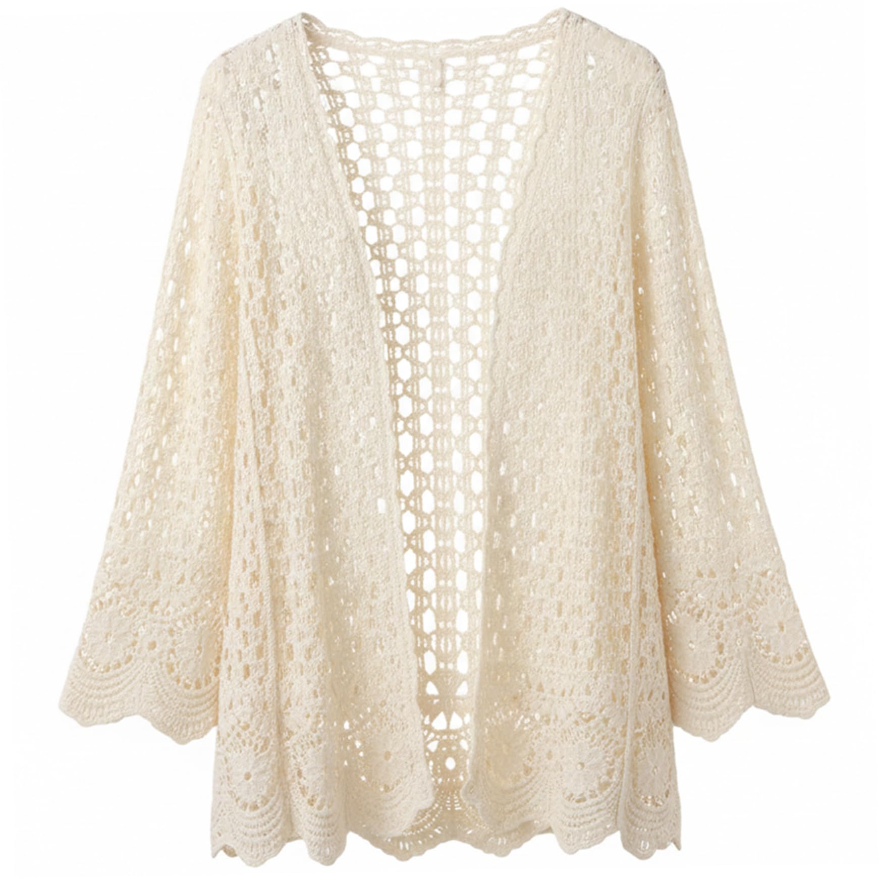 Comebachome Unisex Apricot Crochet Cardigan For Women - Elegant Hollow Out Knit Open Front Cardigan, Lightweight Beach Sweater For Summer, Crochet Cardigans For Women, Beach Sweaters For