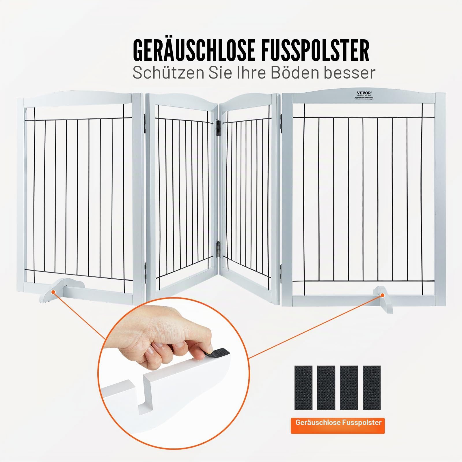 VEVOR Freistehendes Hundetor, Haustiertor, 610 x 813 mm Türschutzgitter 4-Platten-Faltbares Hundetor für Breite & Schmale Durchgänge, Erweiterbare Klappbare Hundebarriere, Weißes Treppenschutzgitter