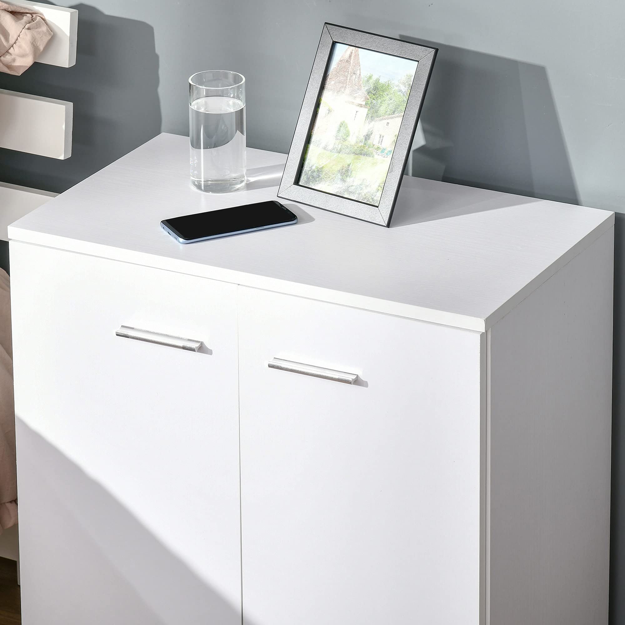 HOMCOM Mesa Armario Movil Mueble TV con Ruedas y 2 Puertas 60x35x65cm | de Madera, Consola Cajonera