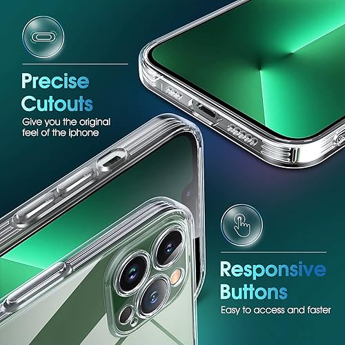 Miniatura 4 de Supdeal Funda transparente para iPhone 13 Pro, no amarillea, protección de cámara, prueba de caídas de grado militar, transparente, a prueba de