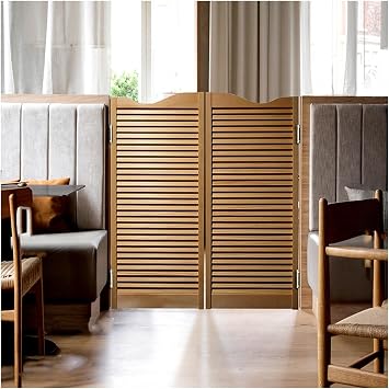 Louvered Cafe Swinging Doors, Restaurant Kitchen Laundry Room Saloon Hallway Partition Half Waist Door Self Closing, 60 56 50 46 44 40 36 32 30 24 22 20 18inch Wide Double Action Cowboy Door42X36in1