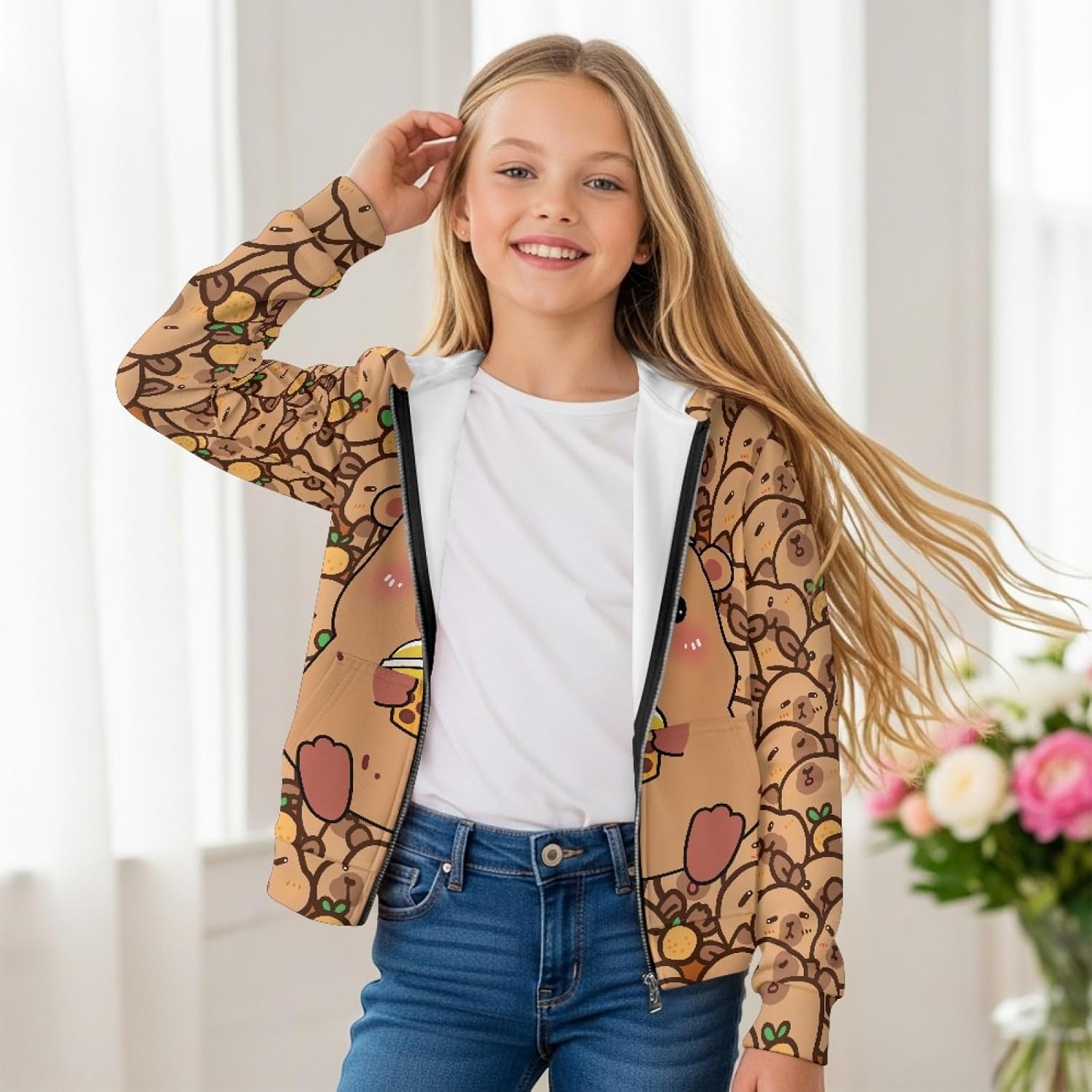 HUIACONG Zip Up Hoodie for Boys Hoodies Kids Sweatshirts Long Sleeve Full Zip Hooded Girls Streetwear
