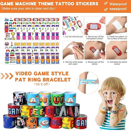 Miniatura 3 de Lenwen Juego de 128 piezas de recuerdos de fiesta de videojuegos, incluye popotes reutilizables para jugadores, tazas 3D, calcomanías hinchadas en