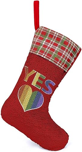 Yes to Marriage Equality LGBTQ Christmas Stocking Flip Sequin Xmas Socks Christmas Tree Fireplace Home Decor One Size