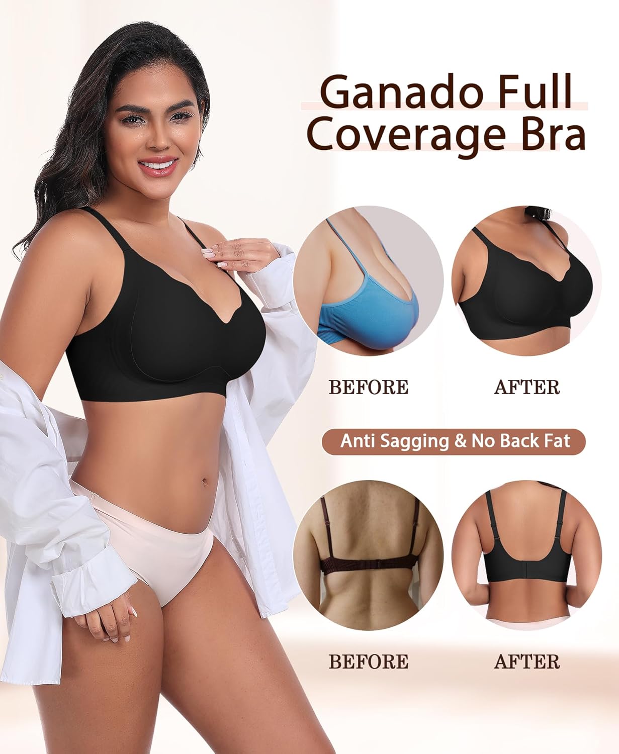 Ganado Scalloped Wireless Bras for Women Seamless No Underwire Bra Full Coverage Padded Comfortable Bralettes - Image 4