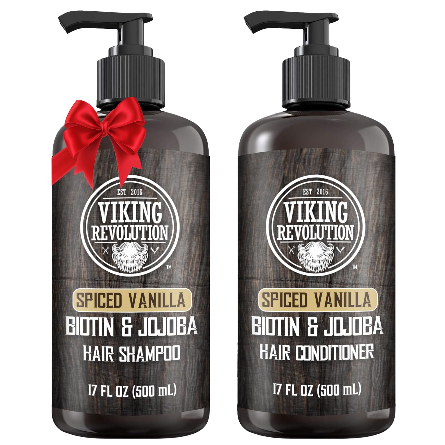 Viking Revolution Spiced Vanilla Mens Shampoo and Conditioner Set with Biotin and Jojoba Oil - Natural Hair Shampoo and Hair Conditioner for Men with Vitamin B5 - Mens Shampoo for Thinning Hair (17Oz)