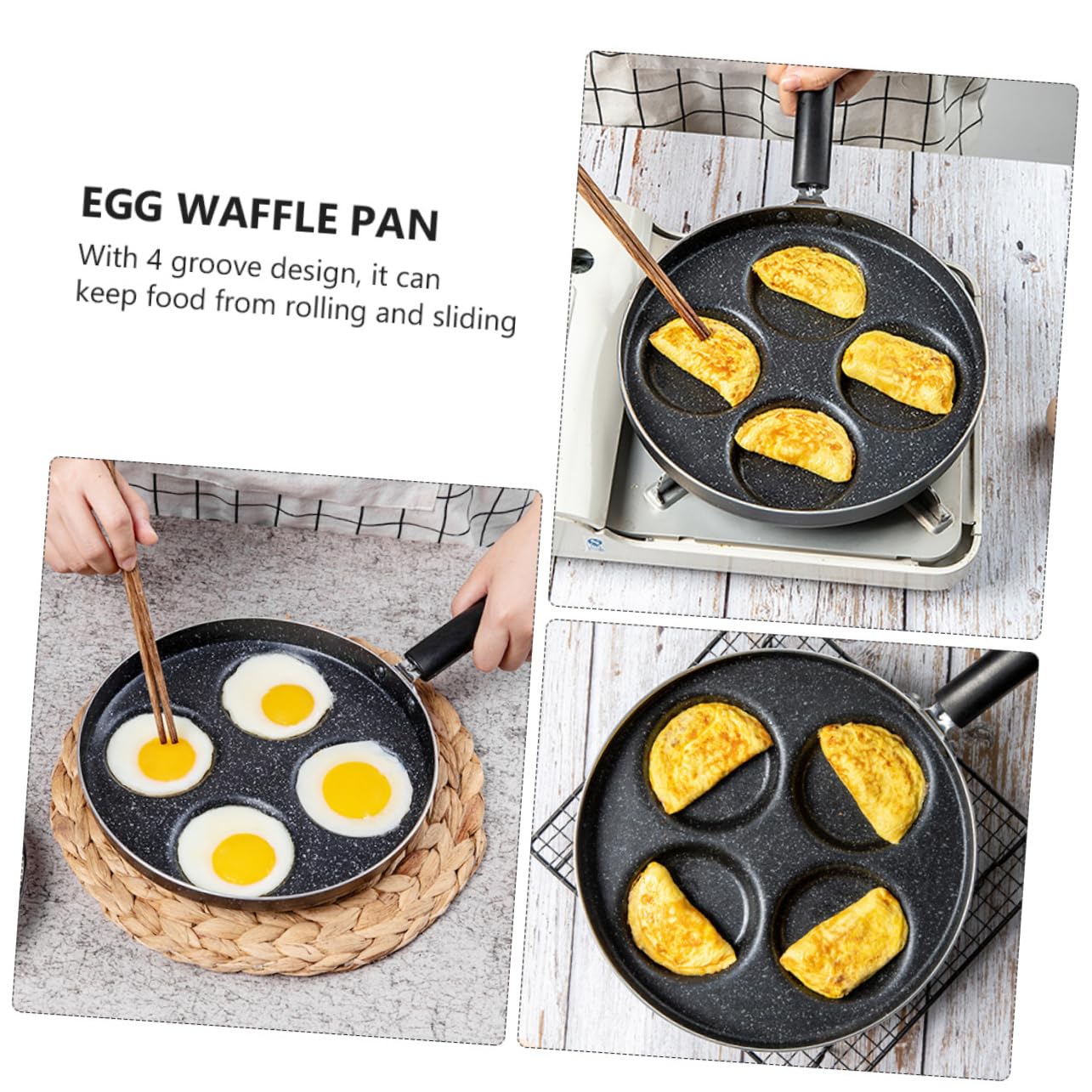 VOSAREA 2 Pezzi Padella Antiaderente Multipurpose Scomparti per Frittate e Waffle Compatibile con Cucine Induzione Design Resistente e Facile da