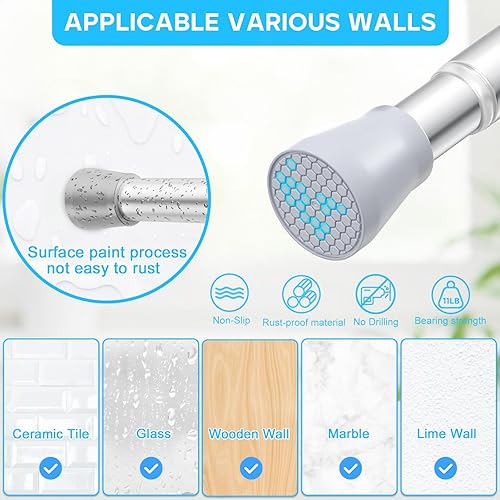 Miniatura 3 de Barra de cortina de tensión plateada para ventanas de 28 a 48 pulgadas, barra de cortina de ducha pequeña de 78 pulgadas para baño, barra de cortina