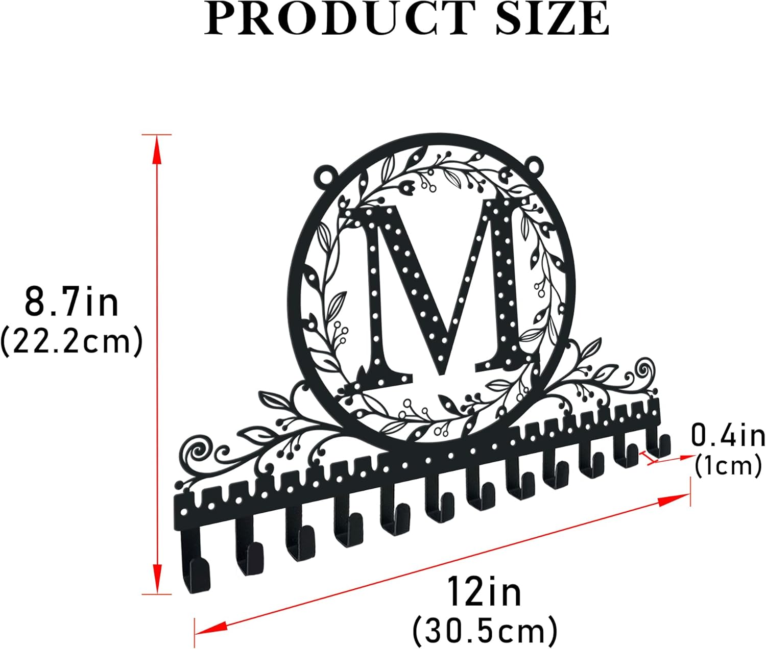 Wall-Mounted Metal Initial Letter M Earring Holder Hanging Jewelry Organizer for Earrings and Necklaces Space-Saving Wall Display with Hooks for Jewelry Storage