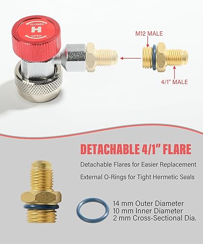 Miniatura 4 de YAKEFLY Adaptador AC R134A, conector R134a de 14 de pulgada de conector rápido con juego de manómetros, adaptadores de acoplador rápido ajustables