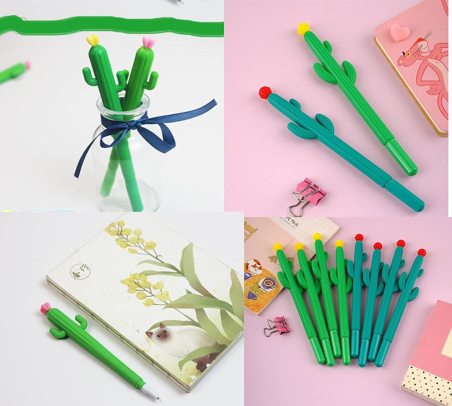 YYaaloa 12pcs Cactus Shape Gel Ink Writing Pens 0.5 mm Black Ink Fun Kawaii Pens Bulk for Office Supplies
