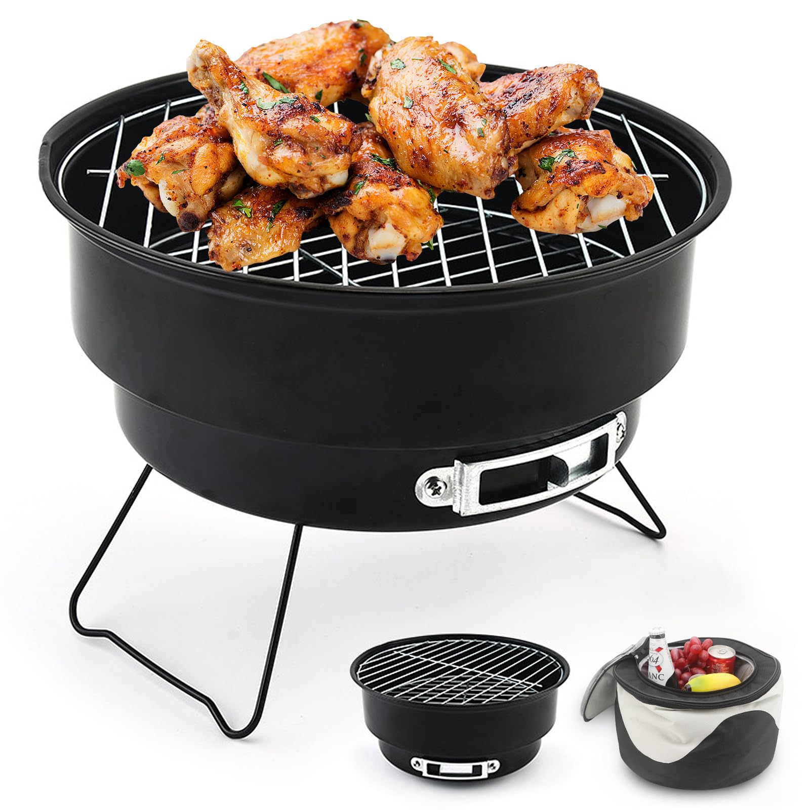 Transport Facile Poignée Barbecue Portable Aktive Au Charbon, Pliable Et Léger - Parfait Camping, Jardin Grille Acier Transport Facile