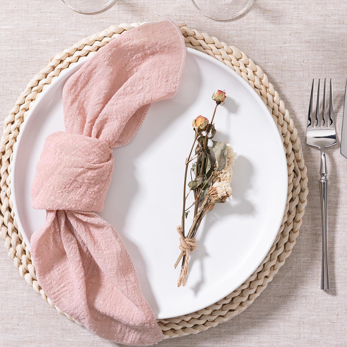 MLMW Lot de 10 serviettes en tissu, linge de table d'été, serviettes lavables, pour mariage, fête, fête prénatale, enterrement de vie de jeune fille, anniversaire, fête prénatale, rose, 42 x 42 cm