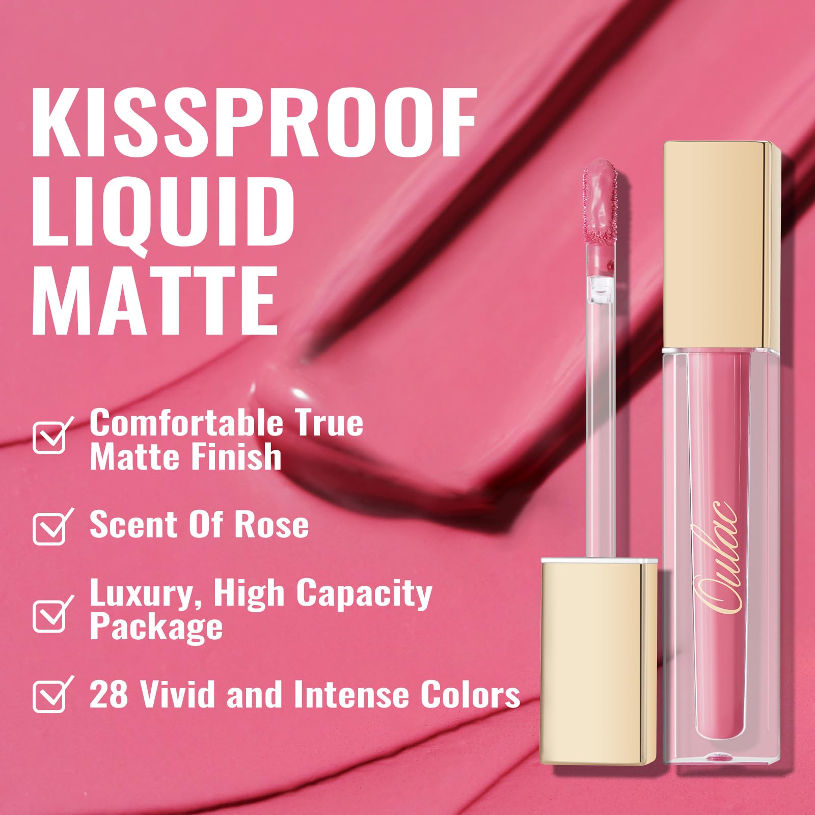 Oulac Matte Liquid Dark Red Lipstick for Women, Long Lasting Lip Stain, Waterproof Highly Pigmented Creamy Formula Lipstick with Vitamin E, Vegan, 4.5ml (M18) — view 98
