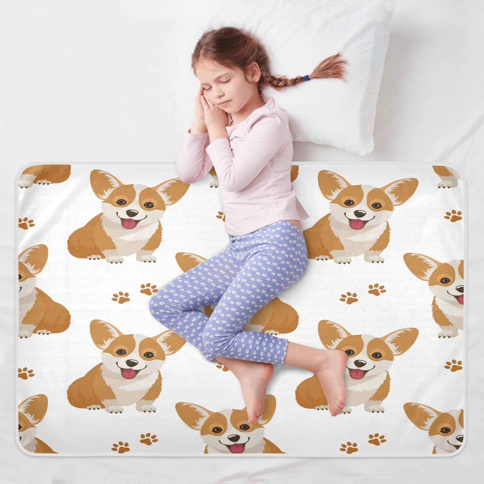 susiyo Corgi Dogs and Paw Prints Bed Pads for Incontinence Mattress Protector Anti-Slip Waterproof Pads (56