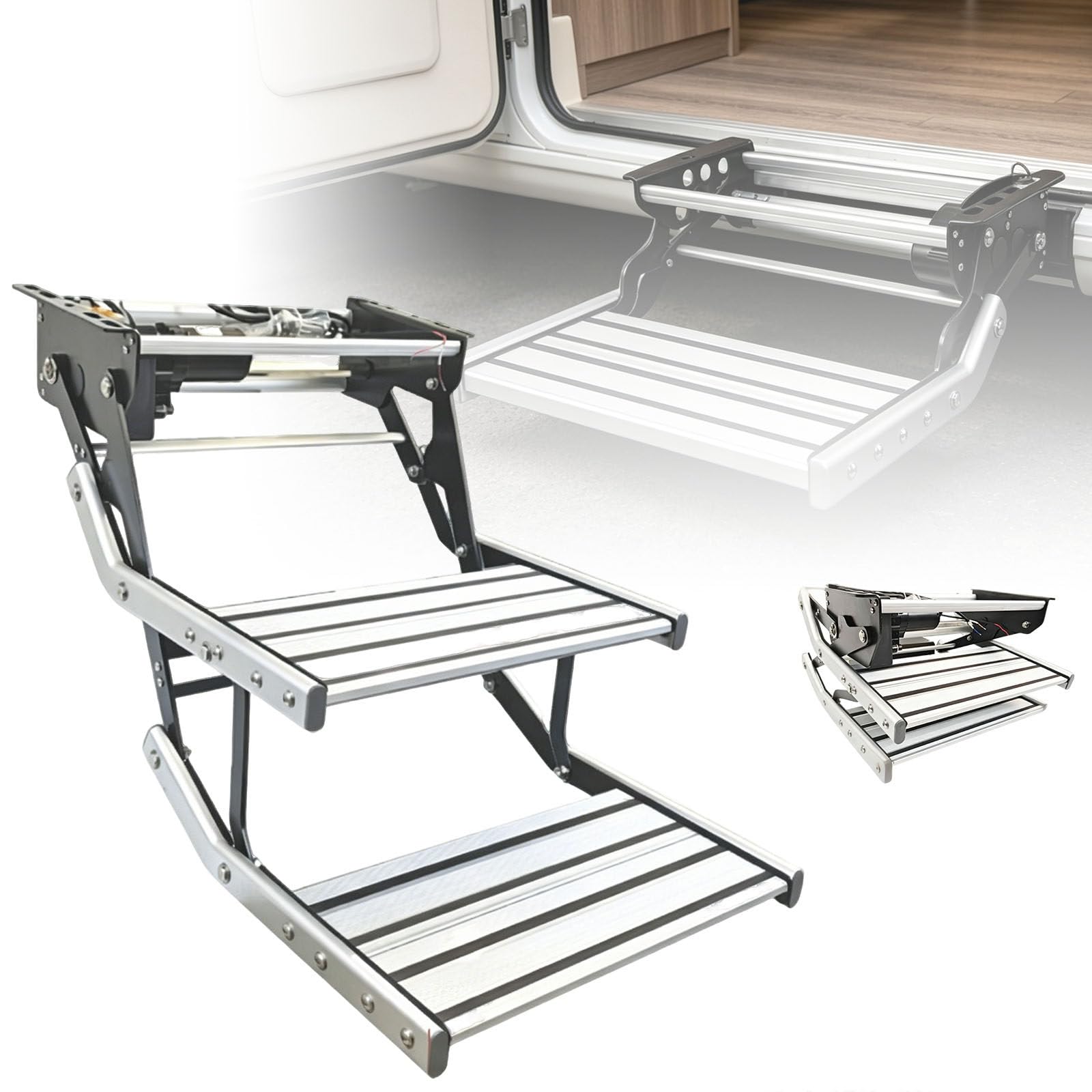 Ymnogjie Double Automatic Rv Steps,Electric Retractable Stairs Layer Foldable Rv Step,Bright Led Lights Illuminate Entry While 440Lbs Ensures Durability For Campers,V-Ans,Rvs -12V