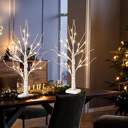 Miniatura 3 de Vanthylit Árbol de abedul blanco, luces LED de mesa para árbol de Navidad, funciona con pilas, decoración de árbol de Navidad para el hogar,