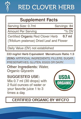 Miniatura 2 de Hierba de trébol rojo USDA orgánico y extracto líquido de romero (2 piezas) | Tinturas sin alcohol | Hierba orgánica de trébol rojo (Trifolium