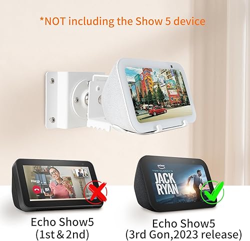 Miniatura 3 de shinar Soporte de pared de metal solo para Echo Show 5 (3.ª generación), gira hasta 360° / inclinación -70° / +70°, soporte de montaje compatible