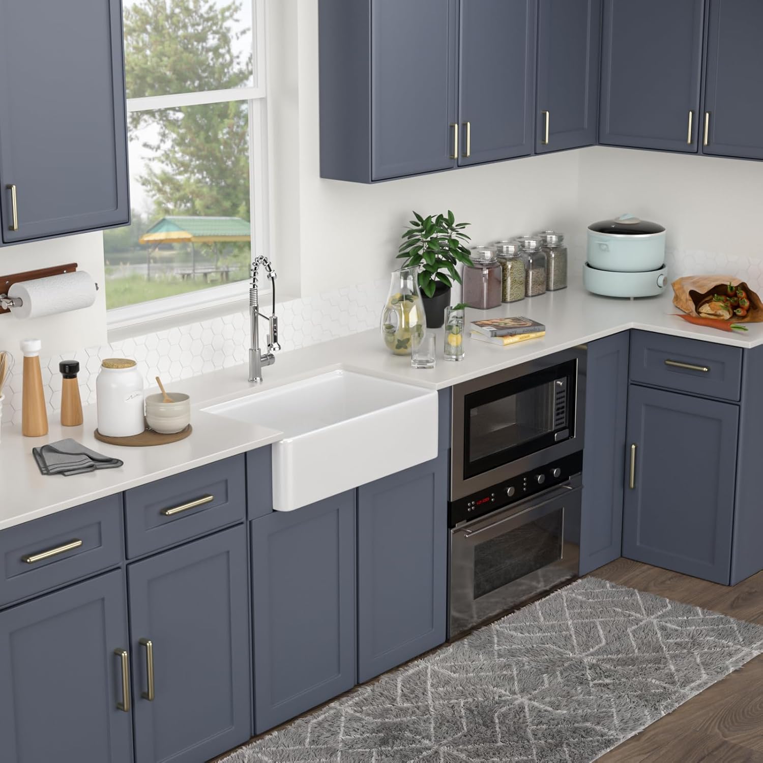 Logmey 33" White Farmhouse Sink - Porcelain Apron Front Deep Single Bowl Workstation Kitchen Sink 33x20x10 Inches