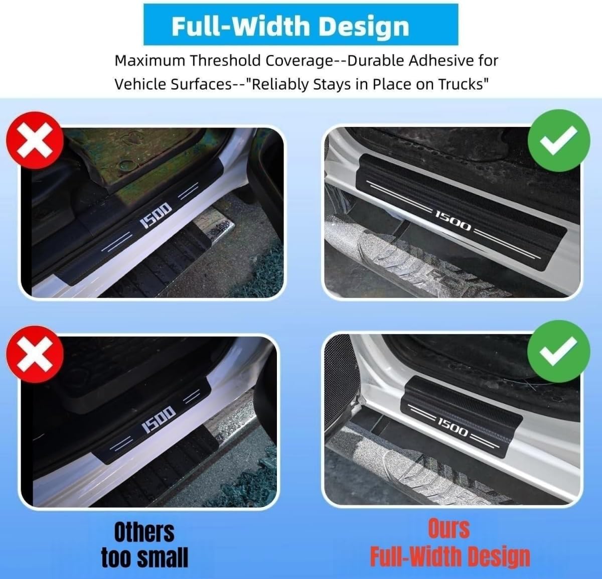 Car Door Sill Protectors Compatible with Dodge RAM 1500 Accessories- 4Pcs Door Entry Guard Scuff Sill Protector Plate- Carbon Fiber Anti-Scratch Sticker- Upgraded Full Coverage (1500,White)