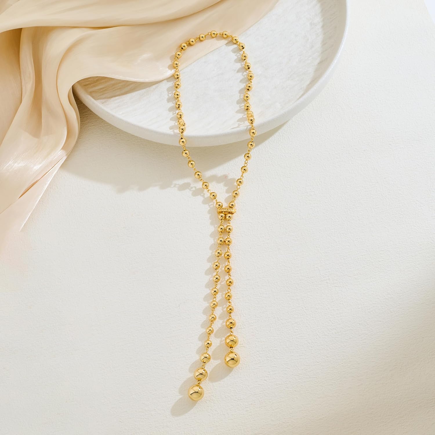 FAMARINE Gold Beaded Lariat Necklace Y Shaped Long Necklace Necklaces for Women Dainty Jewelry - Image 7