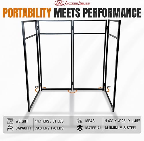 Miniatura 5 de AxcessAbles - Cabina portátil de fachada de DJ blanca con estuche de transporte – Mesa de 40" x 20", marco de acero y pantalla blanca Mesa de DJ