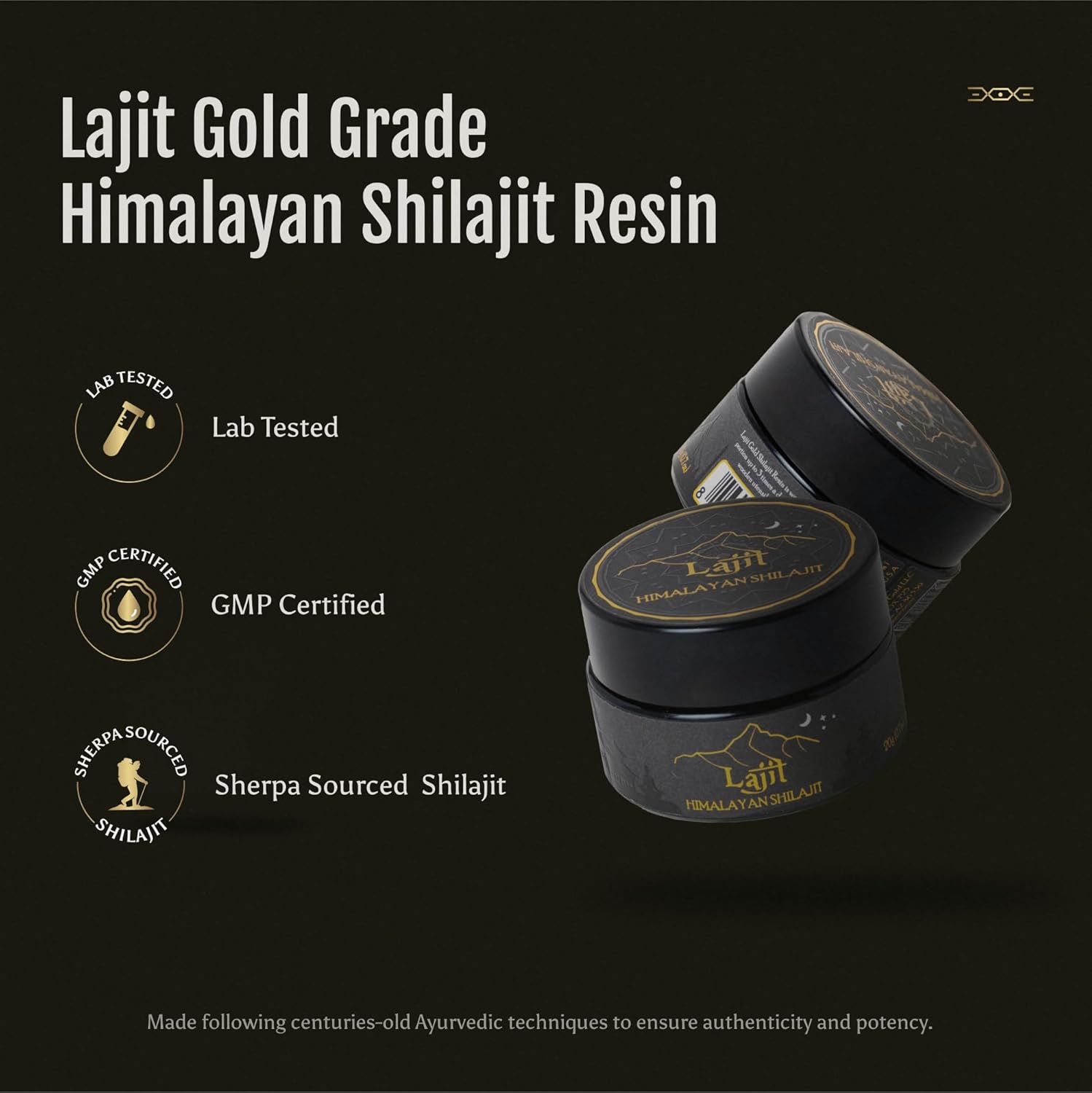 Lajit Gold Grade Himalayan Shilajit Resin – Organic, Sun-Dried, Bioavailable Nutrients, Fulvic Acid | Lab Tested Pure Shilajit for Men & Women - Natural Energy, Vitality, 85 + Trace Minerals - 20g