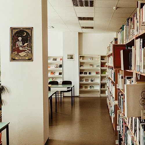 Miniatura 6 de Letrero de metal retro para decoración de pared de 8 x 12 pulgadas, con texto en inglés "The Reader Tarot" para Halloween, póster de arte de pared