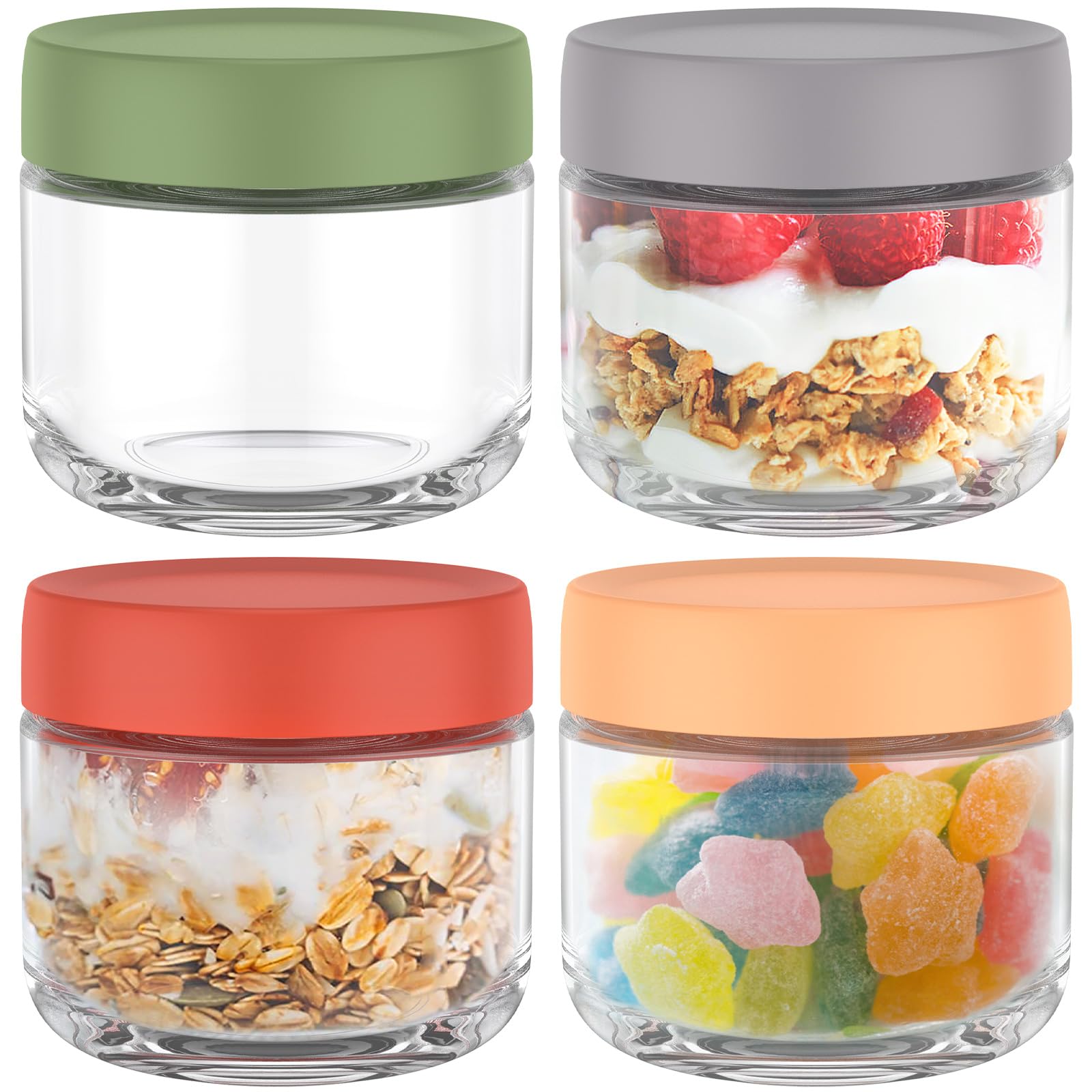 ZLHETWT 4 Pack Overnight Oats Container with Lids, Glass Mason Jars for Overnight Oats, Leakproof Large Capacity Airtight Jars for Milk Cereal Fruit Seasoning Pudding Chutney (300ml)