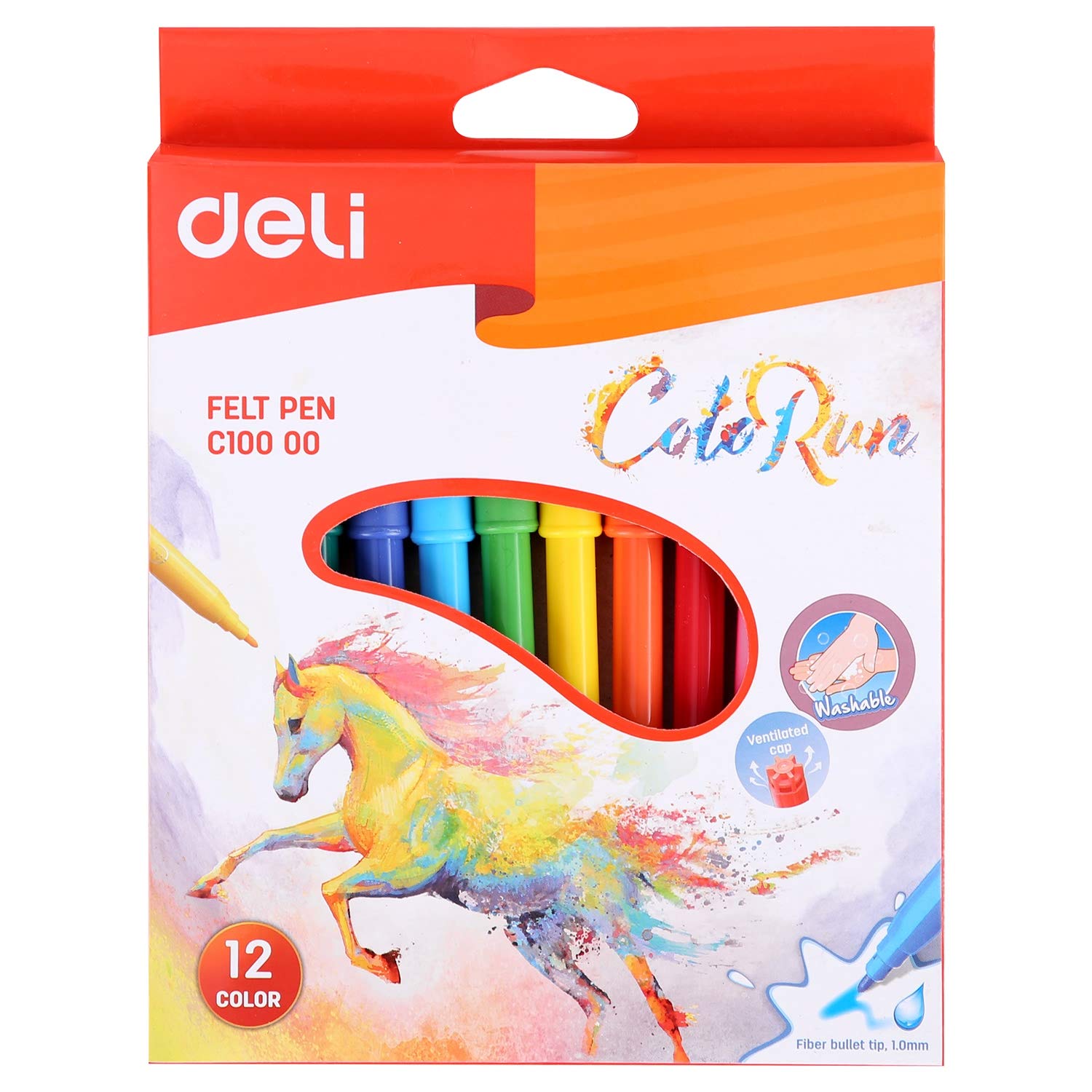 Deli Karton Kutu Yıkanabilir Keçeli Kalem 12'li ColoRun