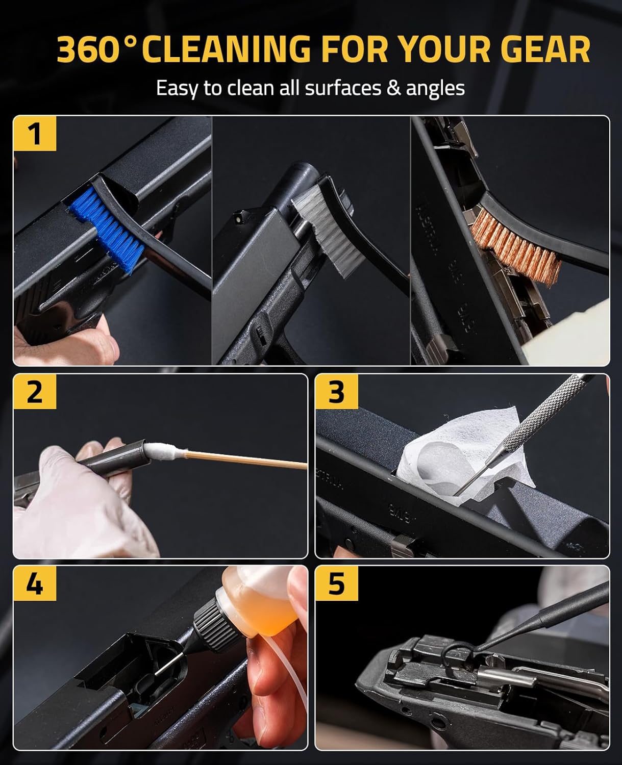 CVLIFE Gun Cleaning Kit for 9mm .223/5.56mm .38 .357 12GA, Gun Cleaning Mat with Brushes, Picks, Swabs, Patches, Oil Bottle, Gun Cleaning Supplies for Multiple Calibers