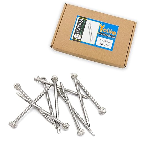 Miniatura 5 de Tornillos autoperforantes de cabeza hexagonal de arandela #14 x4 (1" a 4-78" disponibles), acero inoxidable 410, tornillos Tek de chapa