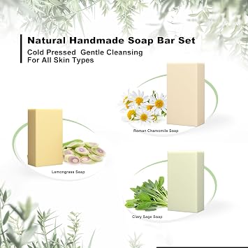 MAYJAM Clean Bar Soap with Vitamin E Olive, Natural Essential Soap Bar Gift Set for Body Face, Smooth Skin Bath Soap for All Skin Types Roman Chamomile, Frankincense, Lemongrass Soap Handmade 3.5 Oz