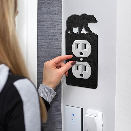 Vista 12 de Lothee 6 piezas de placa de metal para interruptor de luz de oso, alce, árbol, montaña, alce, bosque, placa de salida de palanca, cubierta de pared