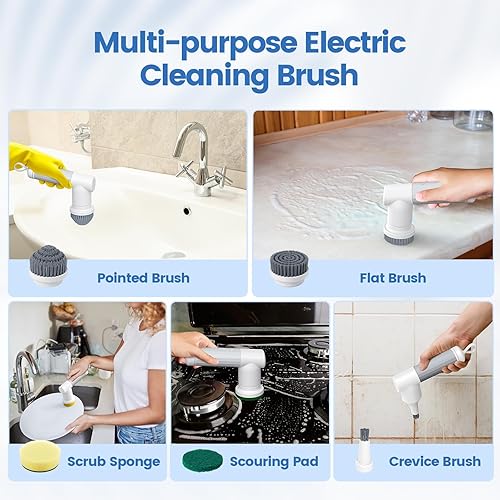 Miniatura 5 de Power Spin Scrubber, limpiador eléctrico inalámbrico mejorado, cepillo giratorio de limpieza de ducha para estufa de vidrio, horno, azulejos,