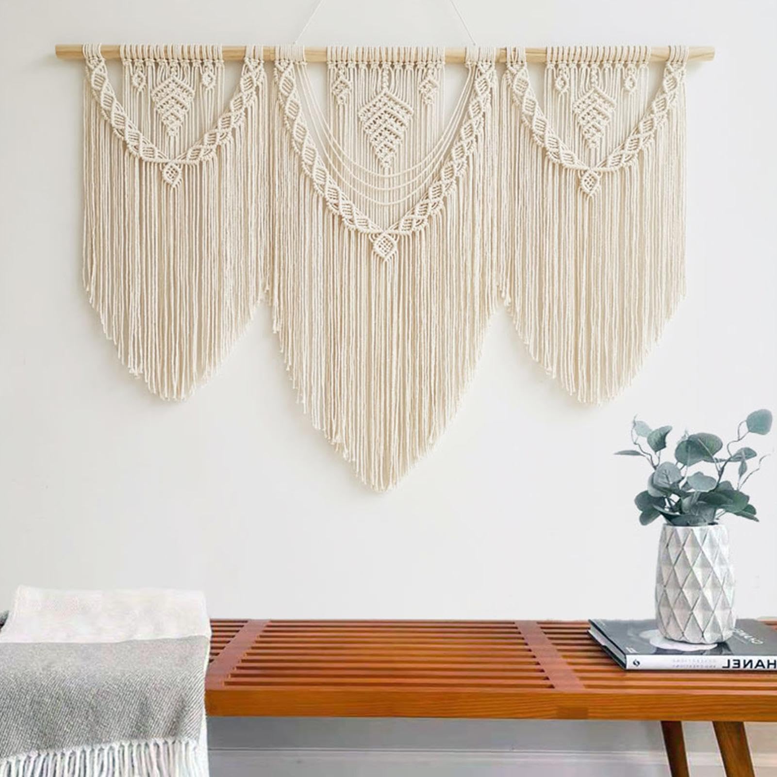 Tapiz de macramé para colgar en la pared, grande, bohemio, tejido hecho a mano, tapiz de cuerda de algodón, decoración de pared, decoración de pared bohemia para dormitorio, sala de estar,