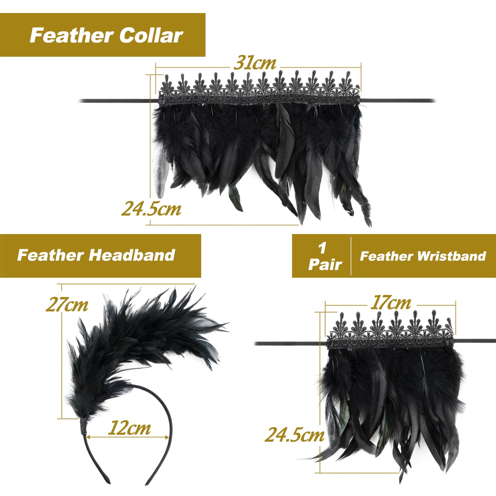 BETESSIN 1920er Jahre Feder-Set – Haarreif, Halsband & Manschetten Aus Federn, Perfekt Für Flapper, Halloween & Vintage-Partys