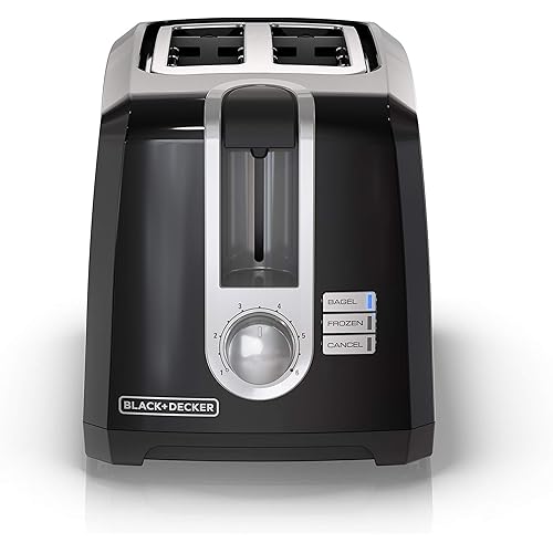 BLACK+DECKER 2-Slice Toaster, Extra Wide Slots for Bagels & Thick Bread, 6 Browning Settings, Removable Crumb Tray, Cancel Button, 850W, Black