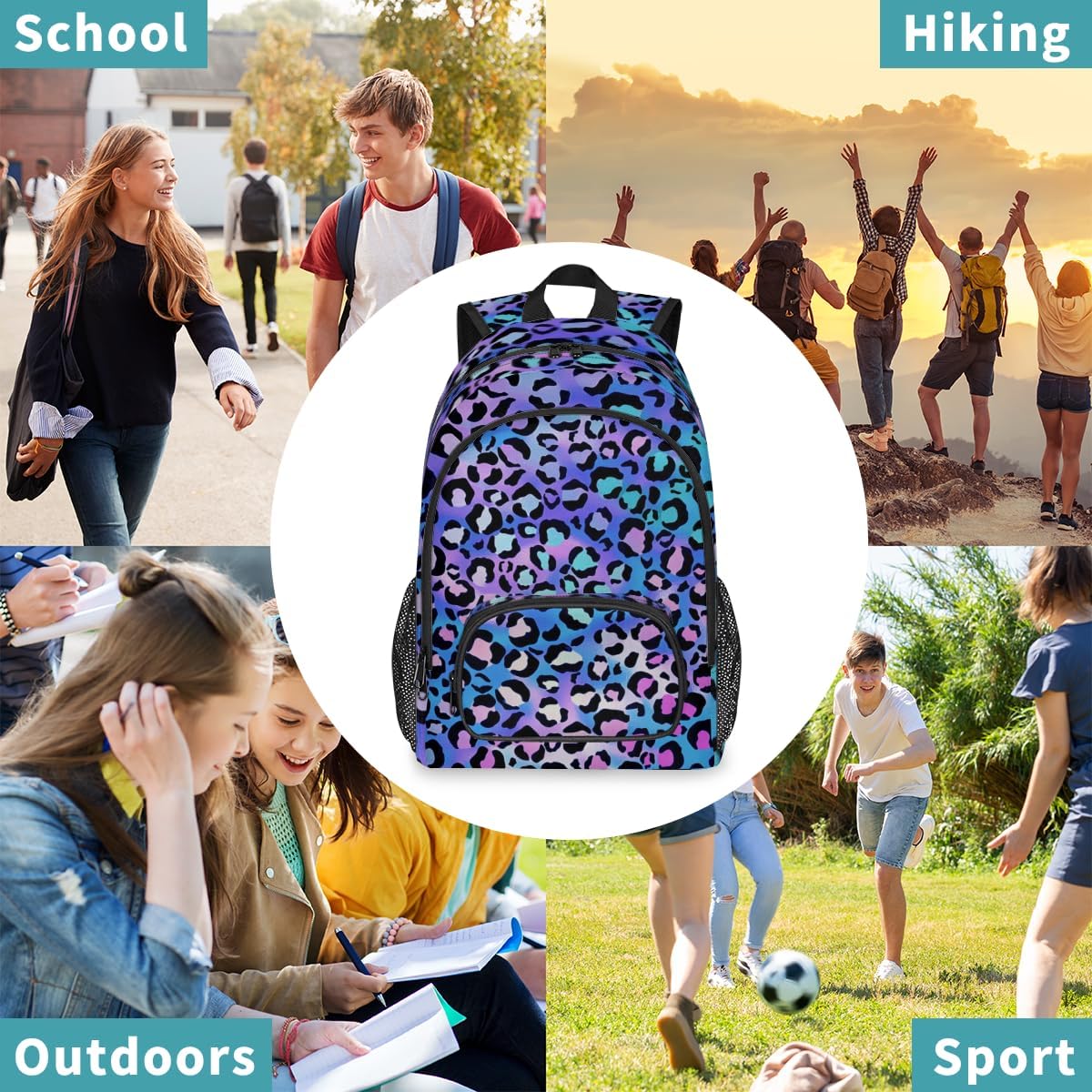 School Backpack Casual Bookbag with Multiple Pockets 18 inch Laptop Backpacks for Travel Hiking, Schoolbag for Students Girls Boys Women Men, Fashion Leopard Print - Image 7