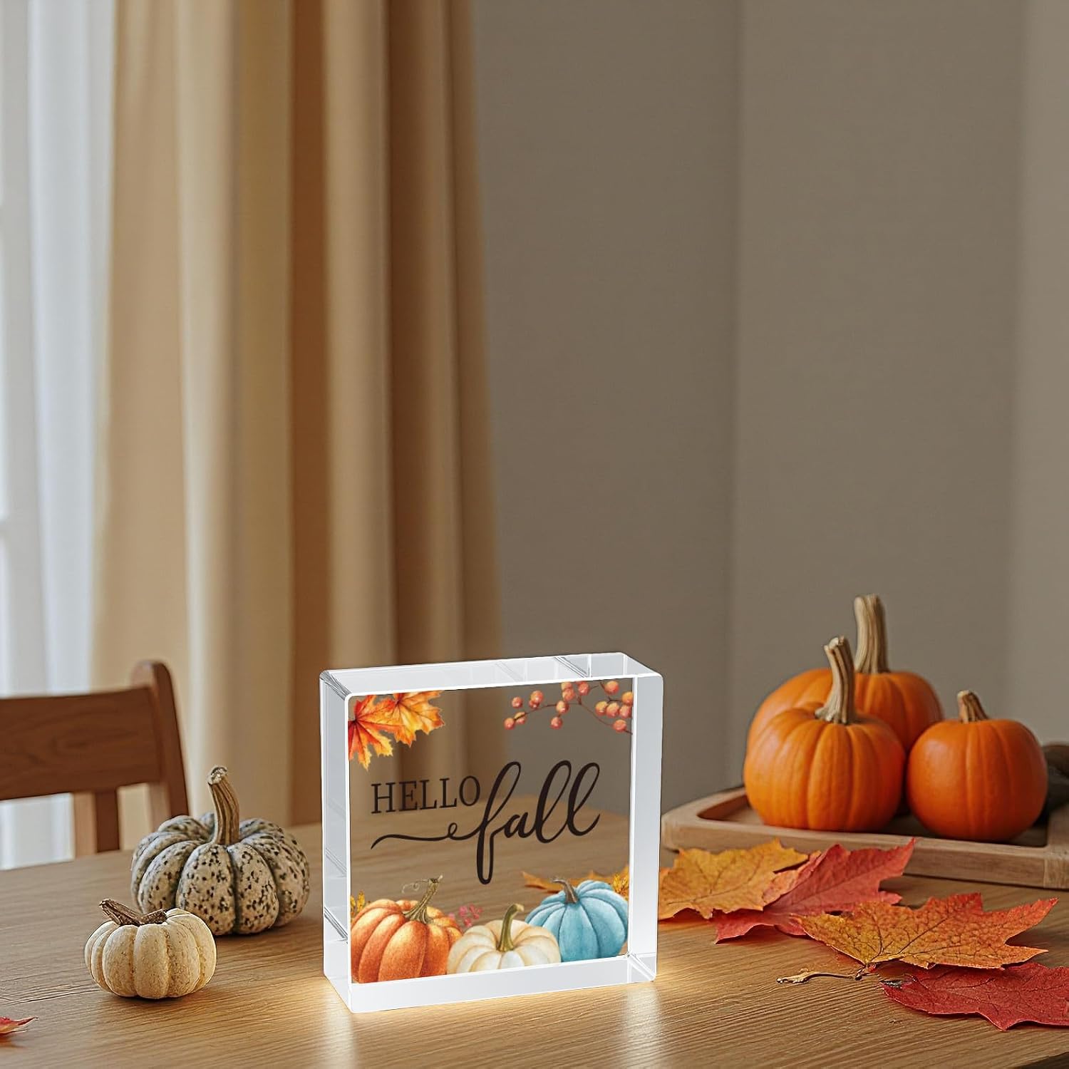 Fall Decorations for Home Fall Decor Home Room Pumpkins Leaves Acrylic Table Sign Rustic Shelf Desk Office Decor Season Sign House Warming Gifts 4.5 x 4.5 Inch