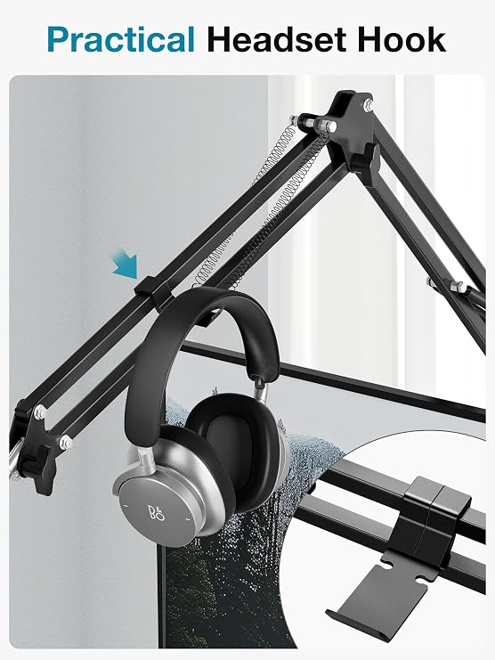InnoGear Desk Mic Stand, Overhead Mic Boom Arm Microphone Stands High Riser for Blue Yeti Snowball HyperX QuadCast SoloCast Fifine Shure SM7B and Other Mics, MU-HP025